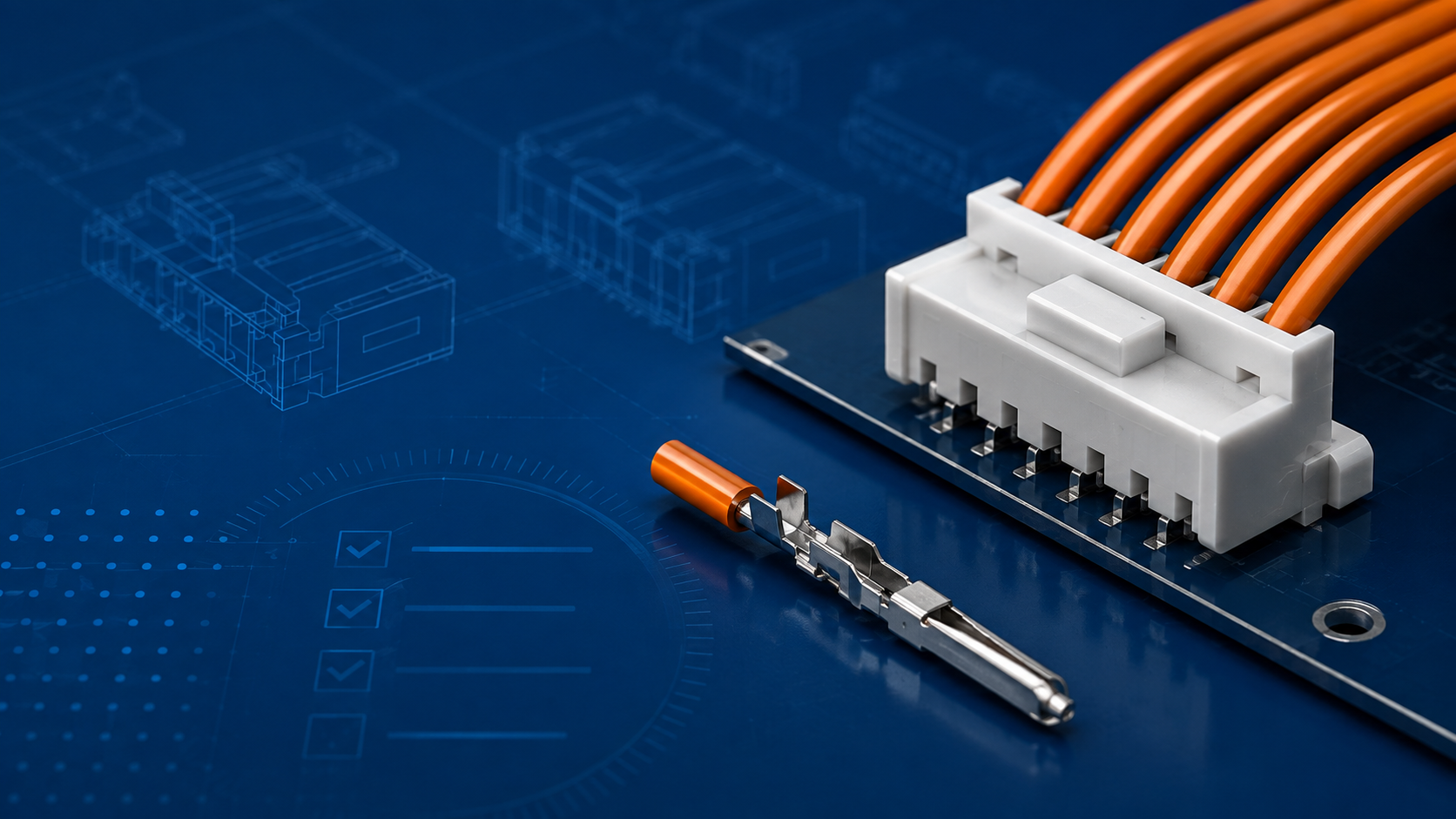 Generic DuraClik-style wire-to-board connector and terminal selection evidence illustration