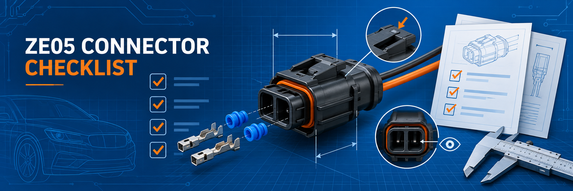 Hirose ZE05 connector housing with assembly documents and inspection checklist