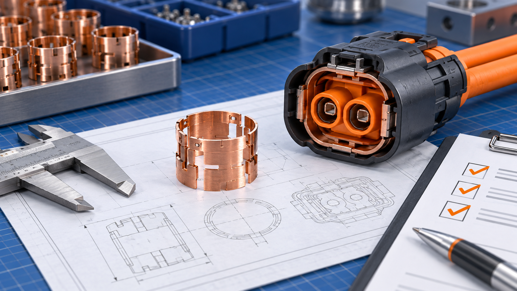 Generic HVA HD400 inner ferrule documentation and inspection scene in blue and orange